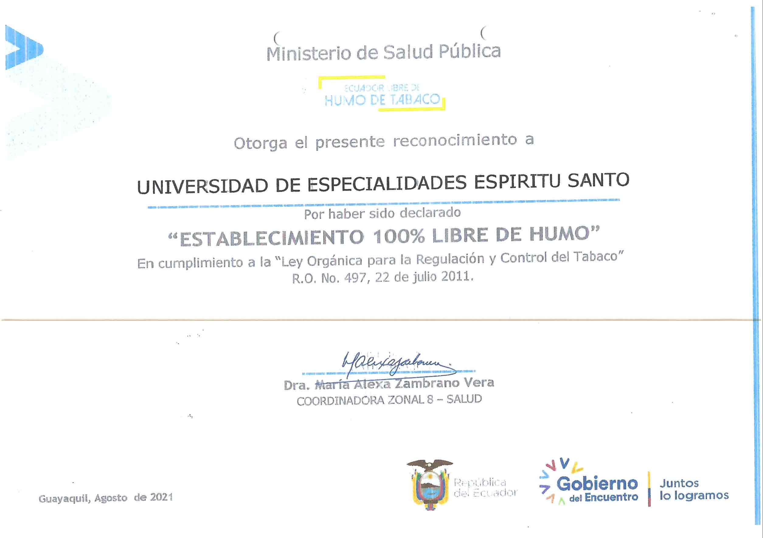 UEES, espacio 100% libre de humo